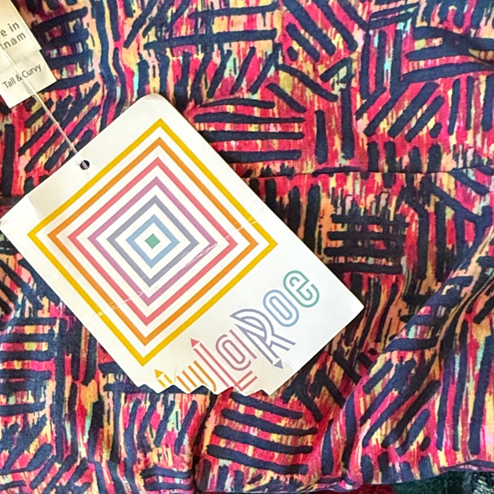 LuLaRoe Multicolor Geometric Stripe Leggings - Pink, Blue, Yellow